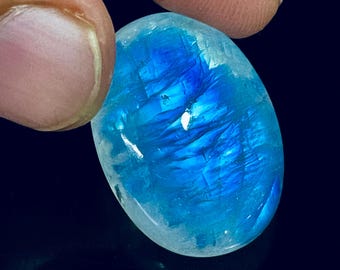 Natural Blue Flash Rainbow Moonstone Cabochon, Flat Back Loose Gemstone Wire Wrapping