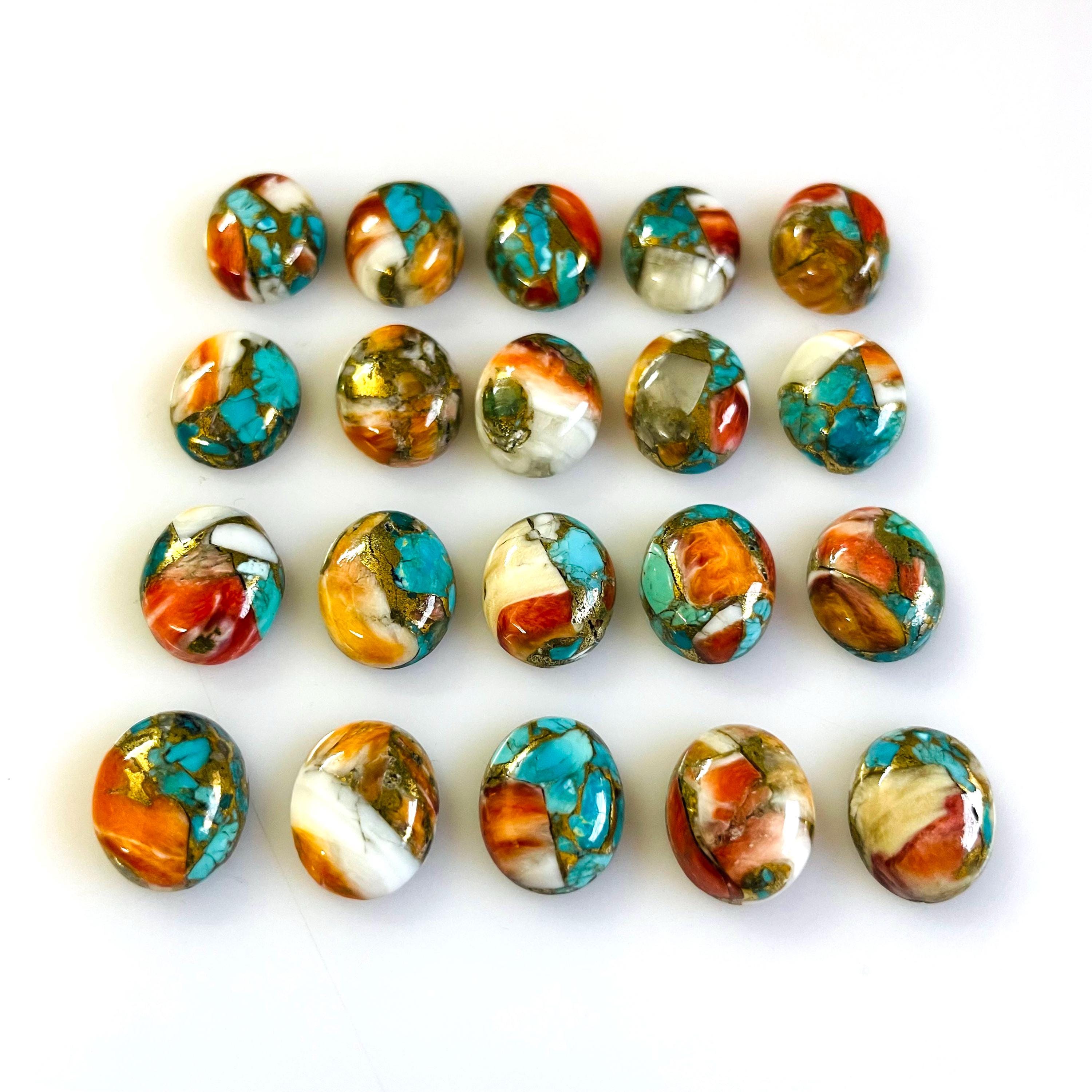 10x12mm Copper Turquoise Oyster Jasper Cabochon Pair | Flat Back