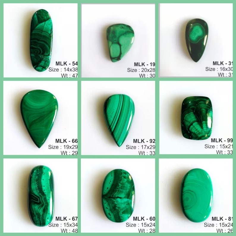 Cabochon di malachite naturale, pietra preziosa di malachite con retro piatto, malachite di qualità AAA, malachite lucidata a mano per gioielli immagine 6