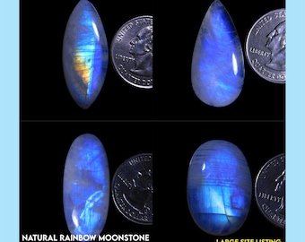 Natural Rainbow Moonstone Cabochon, Mixed Shape Loose Gemstones, Blue Fire Flash Moonstone, Top Quality Stone Gift for Her