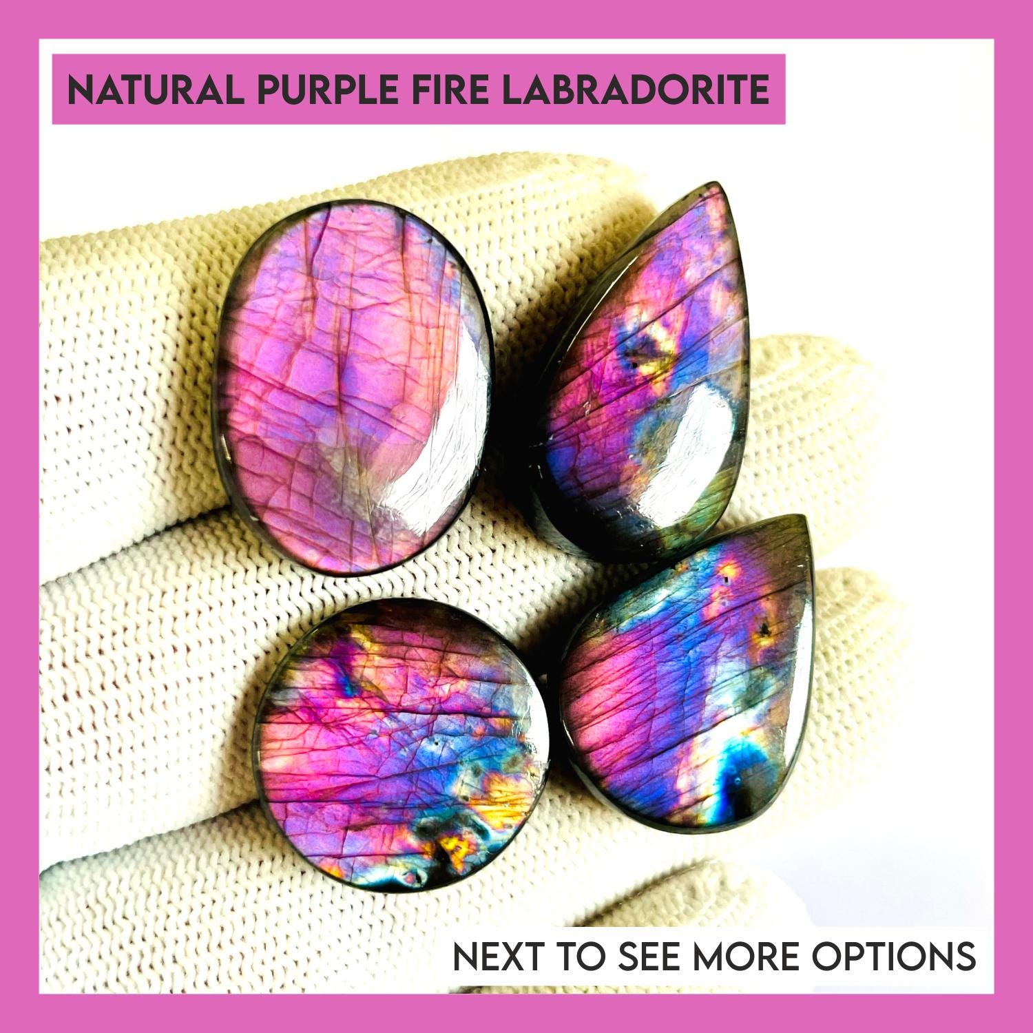 Natural Purple Fire Labradorite Cabochon: Loose Crystal Gemstone