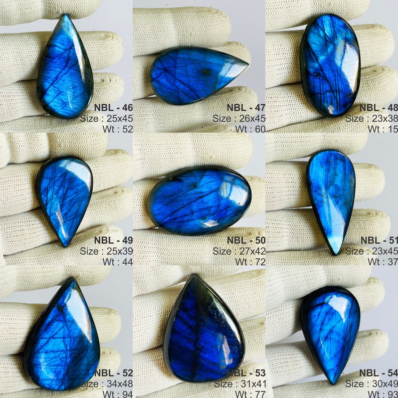 Cabochons de labradorite bleue naturelle de qualité AAA, prix de gros, faits main et polis à la main. image 7