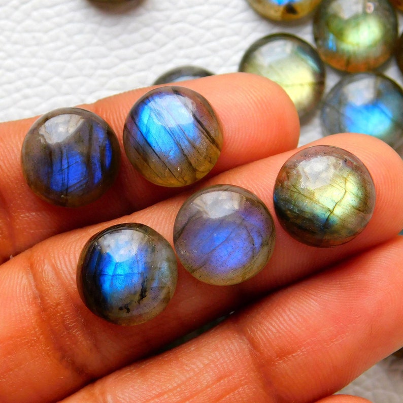 Labradorite Forme ronde Cabines Feu bleu naturel Labradorite Cabochon Rond Pierre précieuse Lot pour la fabrication de bijoux Pierre Toutes tailles disponibles image 2