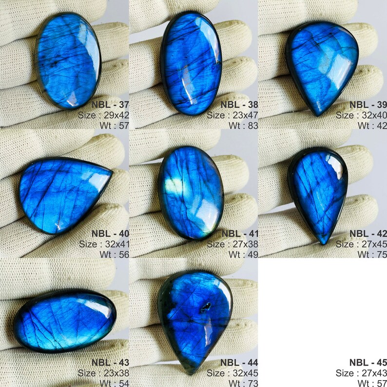 Cabochons de labradorite bleue naturelle de qualité AAA, prix de gros, faits main et polis à la main. image 6