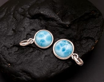 Natural Larimar Silver Charm, 925 Sterling Silver Pendant, Blue Gemstone Jewelry Making Supply