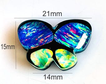 Aurora Opal Butterfly Flat Back Loose Gemstone | Blue Synthetic Opal Cabochon for Jewelry Making