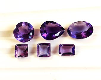 Faceted Amethyst Cabochons, Mixed Size Purple Loose Gemstones