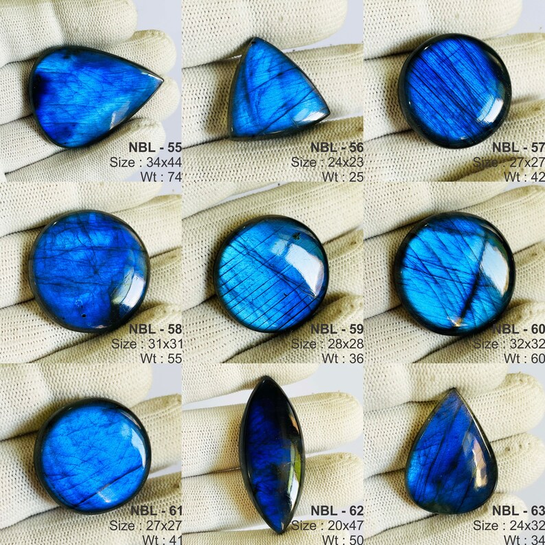 Cabochons de labradorite bleue naturelle de qualité AAA, prix de gros, faits main et polis à la main. image 8