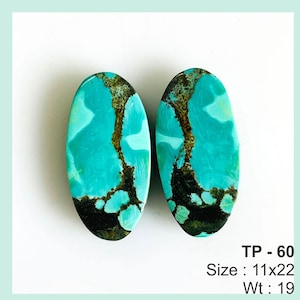 Natural Tibetan Turquoise Pair Gemstone Cabochon  Natural Turquoise Pair Loose Gemstone for earring  and Jewelry Making Stone