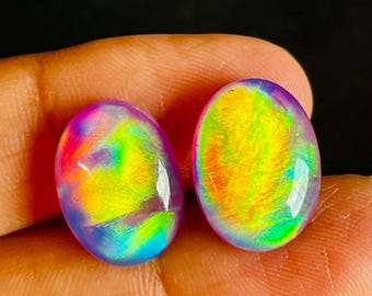 Aurora Opal Oval Cabochon, Colorful Doublet Gemstone for Jewelry Making