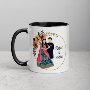Indian couple mug for desi wedding gift for bride and groom, desi bride and groom mug, customized name mug for indian wedding,Indian Wedding