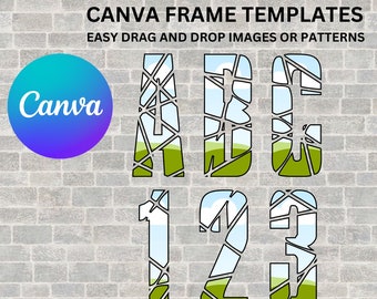 Broken Glass Font Canva Frame Templates: Letters & Numbers (Digital Download)