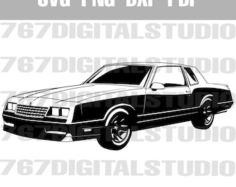 1984-88 Chevy Monte Carlo SS SVG – G-Body Muscle Car Vector Cut File PNG DXf PDf for Cricut, Silhouette, Laser & Sublimation