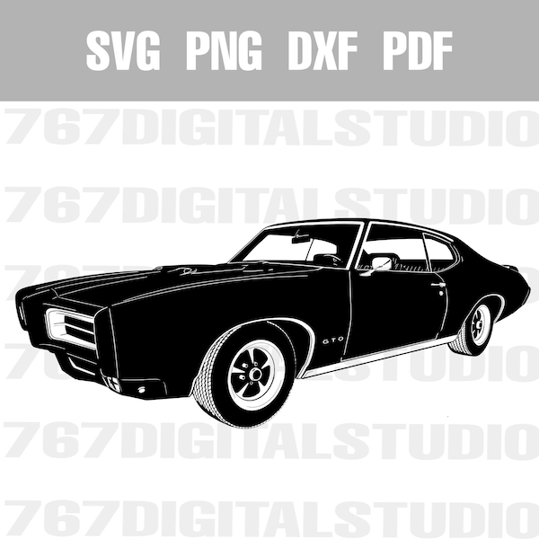 Pontiac GTO Vector Graphic - - svg dxf png pdf - Classic Car Illustration For Print on Demand - Digital Download