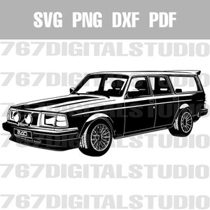 1993Volvo 240 SE Kombi Tuned Klassische Europäische Auto Vektorgrafik Illustration - svg dxf png pdf - Für Print on Demand - Digitaler Download