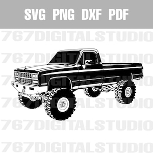 1987 Chevrolet Silverado Pickup Truck 4X4 - Squarebody - Vector Art Illustration- svg dxf png pdf - Clip Art - For Print on Demand