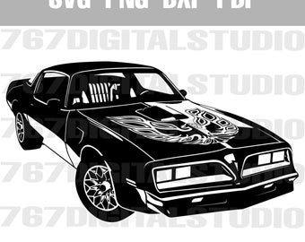 1977 Pontiac Firebird TransAm Classic American Muscle Car, Vector Art Illustration. svg dxf png pdf - For Print on Demand - Digital Download