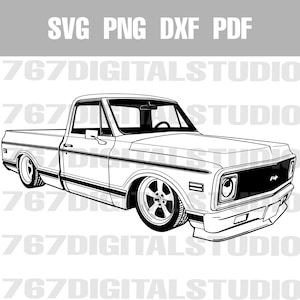1972 Chevrolet C-10 pick-up Custom Classic Hot Rod Vector Illustration - svg dxf png pdf - pour impression à la demande - téléchargement numérique