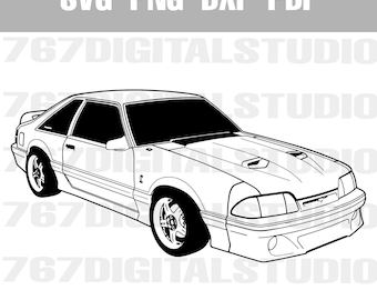 1980s Foxbody Ford Mustang  SVG | Classic Muscle Car Vector Art | DXF PNG PDf for Cricut, Laser Cutting & Car Decals