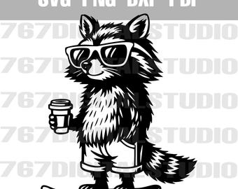 Racoon Skateboardåkare SVG png pdf dxf vektorfiler Clip Art utskrivbar laserskuren gravyr POD personlig och kommersiell användning OK