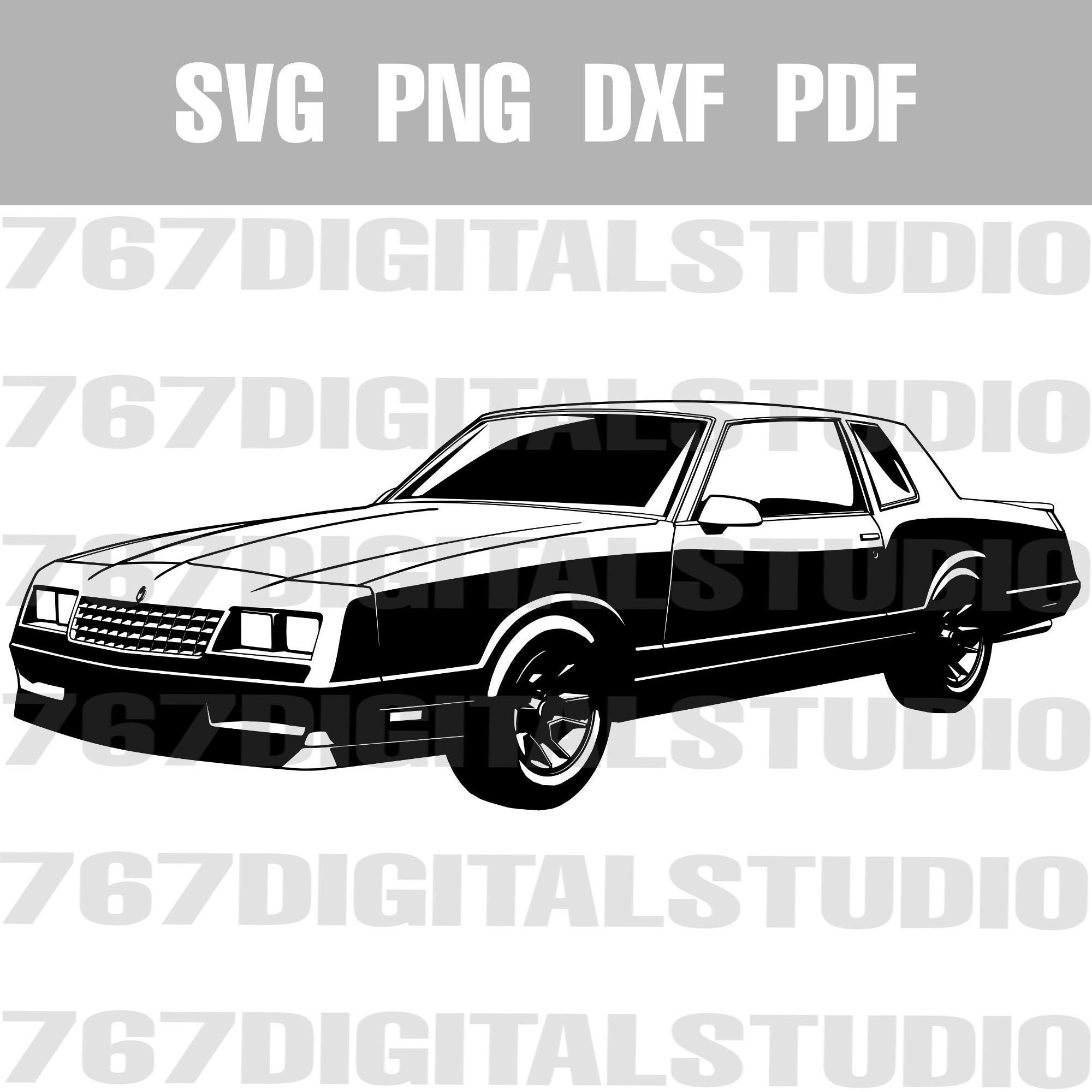 1984-88 Chevy Monte Carlo SS SVG – G-Body Muscle Car Vector Cut File PNG DXf PDf for Cricut, Silhouette, Laser & Sublimation