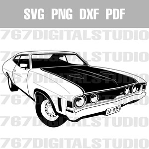Ilustração vetorial do clássico carro musculoso australiano Ford Falcon XA GT 1972 - svg dxf png pdf - Para impressão sob demanda - Download digital