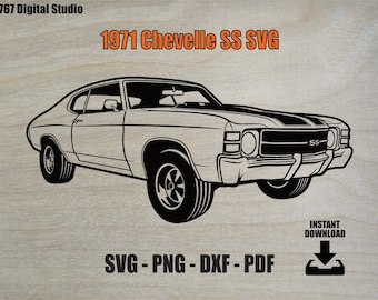 1971 Chevelle SS SVG | Classic A-Body Muscle Car Vector Files Clip Art | Printable Laser Cutting Engraving |Personal and Commercial Use