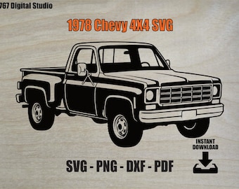 1978 Chevy Step Side SVG | 4x4 Pickup Truck  Vector Cut File | Squarebody Clipart, Print, Laser, png dxf pdf | Digital Download