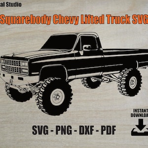 Squarebody Chevy K10 Lifted Truck SVG | 1973-1987 4×4 Pickup Vector | PNG DXF PDf Cut File for Cricut, Silhouette & Laser Décor
