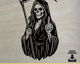 Grim Reaper Middle Finger SVG: Edgy Skeleton Clipart (Digital Download)