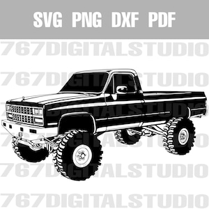 Squarebody Chevy K10 Lifted Truck SVG | 1973-1987 4×4 Pickup Vector | PNG DXF PDf Cut File for Cricut, Silhouette & Laser Décor