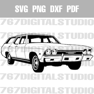 1968 Chevrolet Chevelle Station Wagon SVG | Classic Car Vector Clipart | PNG DXF PDf Cut File for Cricut & Laser Engraving