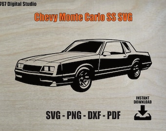 1984-88 Chevy Monte Carlo SS SVG – G-Body Muscle Car Vector Cut File PNG DXf PDf for Cricut, Silhouette, Laser & Sublimation