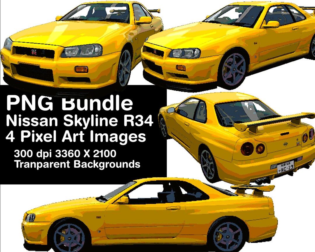 Nissan Skyline GTR R34 Pixel Art Set PNG Bundle Clip Art Digital ...