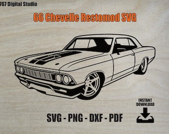 66 Chevelle SVG  Restomod, Classic Muscle Car, Vintage Chevy Car Cut File, Hot Rod Clipart, Cricut Laser Engraving PNG DXf PDf
