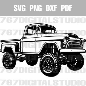 1957 Chevy Apache Lifted Truck SVG | Classic 4×4 Off-Road Clip Art | PNG DXF PDf Vector Cut File for Cricut, Silhouette & Laser Engraving