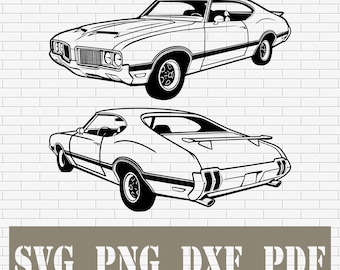 1970 Oldsmobile Cutlass 442 SVG – Front & Rear Views Bundle | Classic Muscle Car Vector for Cricut Silhouette Laser (PNG DXF PDf)