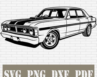 1970 Ford Falcon XY GT SVG | Classic Australian Muscle Car Clip Art | dxf png pdf Vector Cut File for Cricut, Laser Engraving & cnc