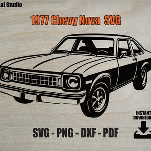 1977 Chevy Nova SVG | Classic Muscle Car Clip-Art | PNG DXF PDf Vector Cut File for Cricut, Silhouette, Laser Engraving & Garage Décor