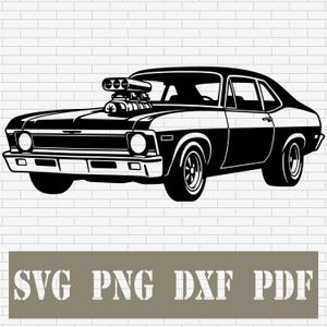 Supercharged Chevy Nova SVG | Muscle Car Vector clipart Cut File PNG DXf PDf for Cricut, Silhouette, Laser