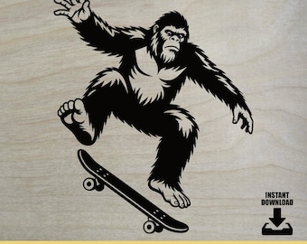Bigfoot Skateboard Trick Svg Png Dxf Pdf, Funny Sasquatch Printable Clip Art, Laser Vinyl Cutting Engraving Cut File, Digital Download