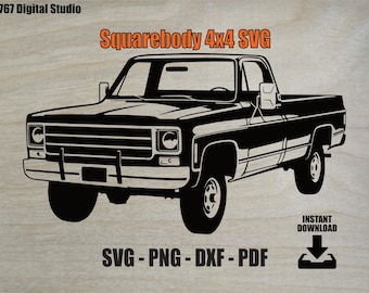 1970s Chevy Squarebody 4x4 Pickup Truck SVG Vector Cut File (Digital Download