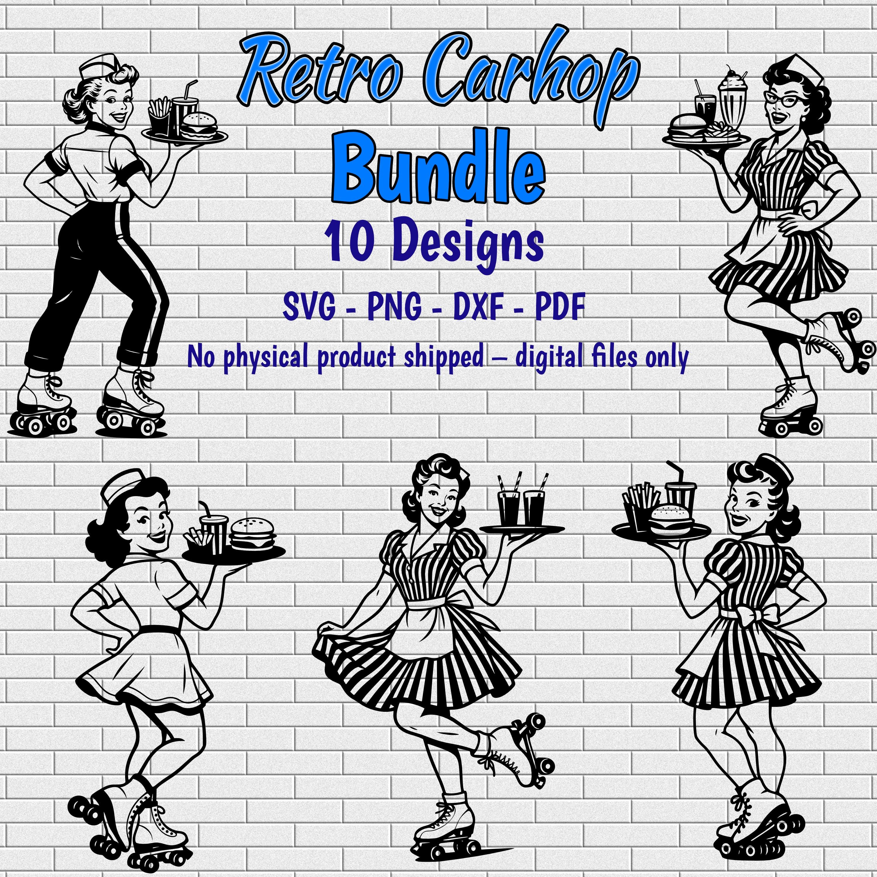 Retro 50s Carhop SVG Bundle – 10 Roller-skate Waitress Designs • PNG ...