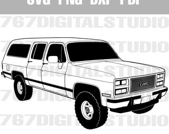 Squarebody GMC Suburban SVG | 1980-1991 K2500 4×4 SUV Vector Clip Art | PNg DXf PDf Cut File for Cricut, Silhouette & Garage Décor