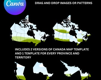 Editable Canada Map Canva Template | All Provinces Territories Outline | Customizable Digital Frame for Teachers, Drag and Drop, Planners,