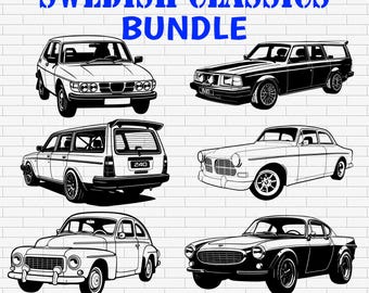 Volvo Saab Car SVG Bundle | Swedish Classic Car Clipart | DXF PNG PDf Vector Cut File for Cricut, Silhouette, Laser Engraving, Garage Decor