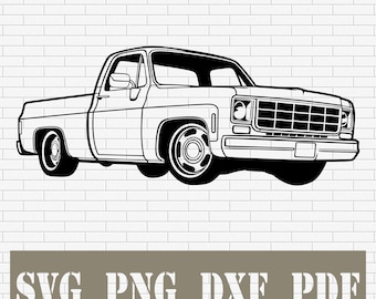 1970s Square body SVG | Vintage Lowered Pickup Vector | dxf png pdf Cut Files for Cricut, Laser Engraving & CNC | Retro Clip Art Download