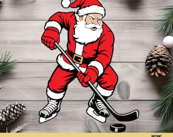 Layered Santa Hockey SVG | Christmas Ice Hockey Cut File | PNG PDF | Cricut & Silhouette | Canada Winter Sports Design