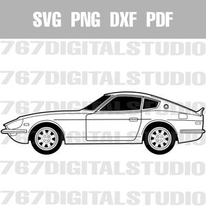 Datsun 240z classica auto giapponese SVG png pdf dxf File vettoriali automobilistici Clip Art Stampabile Taglio laser Incisione Uso commerciale personale OK