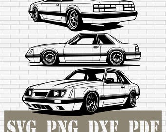 Foxbody Mustang Coupe SVG Bundle – 3 Views (Front/Side/Rear) | Cricut & Silhouette Cut Files | PNG DXF PDf